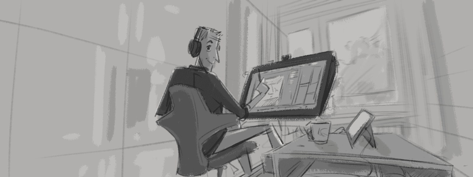 Tobias Schwarz drawing on the cintiq